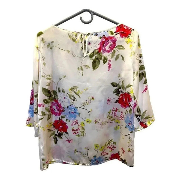Tahari ASL Women’s XS Boatneck Floral‎ 3/4 Sleeve Blouse Spring - Picture 5 of 6